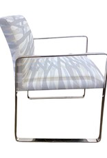 Vintage Upholstered Silver Chrome Chair with Gray Paintbrush Stripe