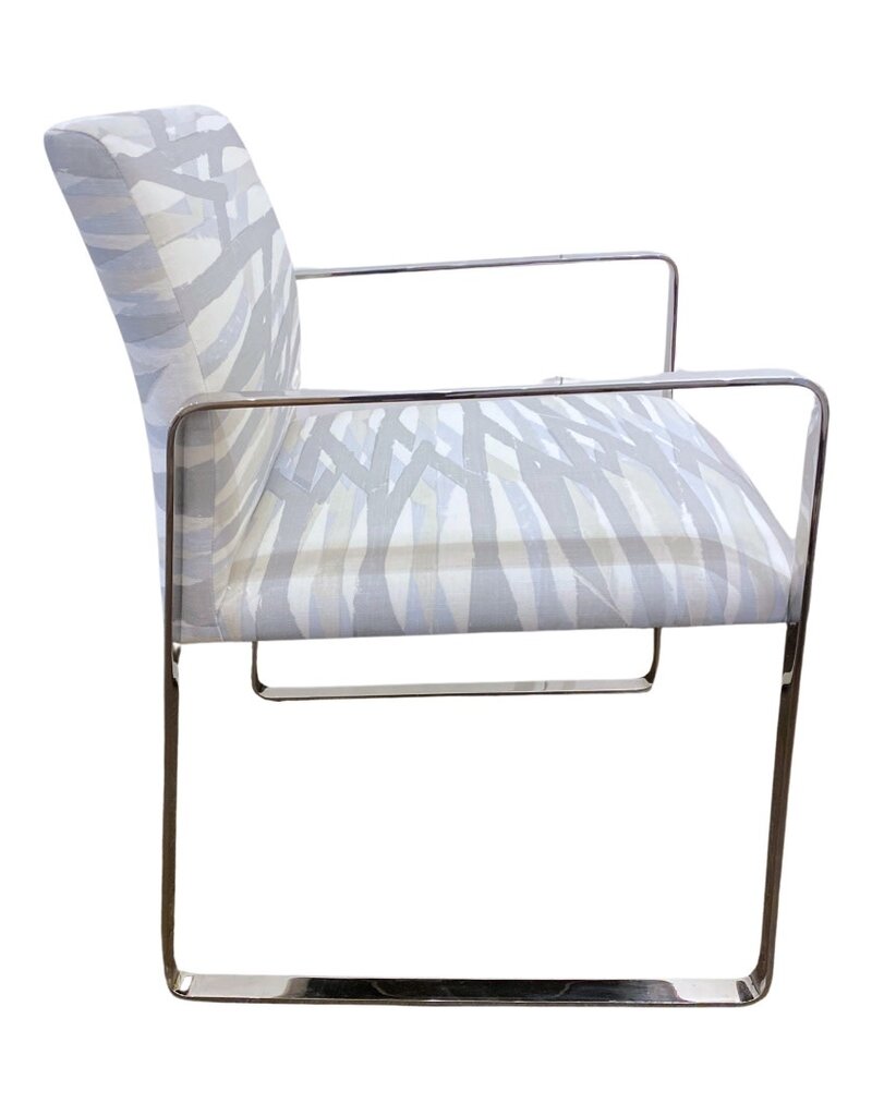 Vintage Upholstered Silver Chrome Chair with Gray Paintbrush Stripe