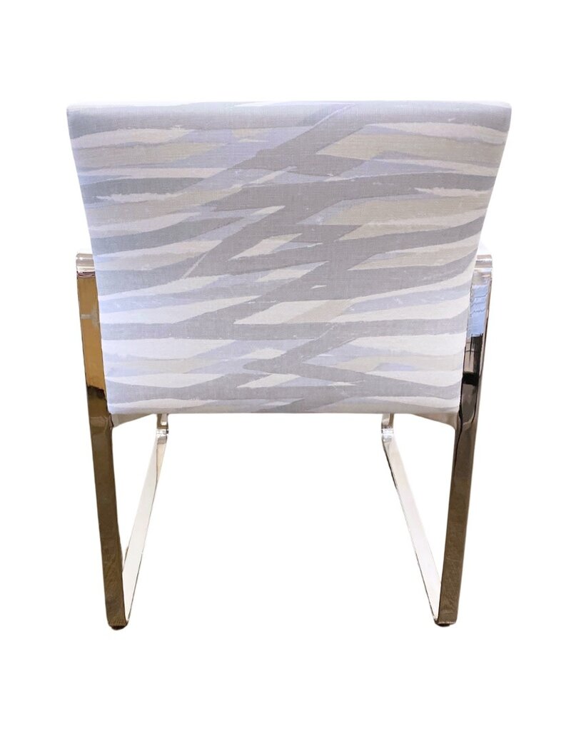 Vintage Upholstered Silver Chrome Chair with Gray Paintbrush Stripe