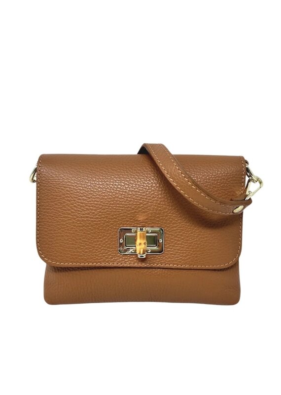 Brown Leather Crossbody with Bamboo Toggle