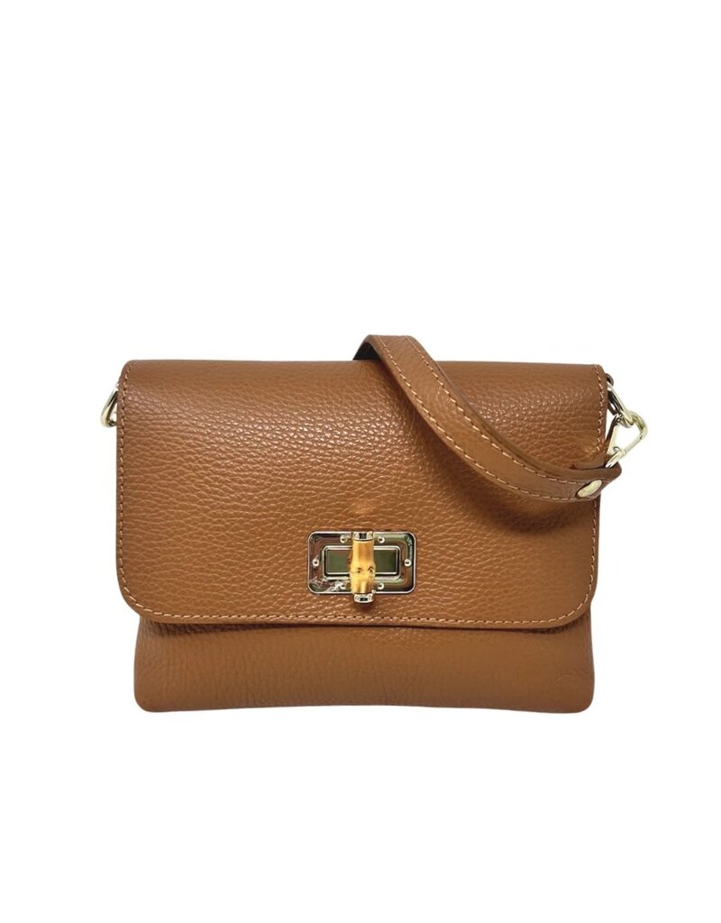 Brown Leather Crossbody with Bamboo Toggle
