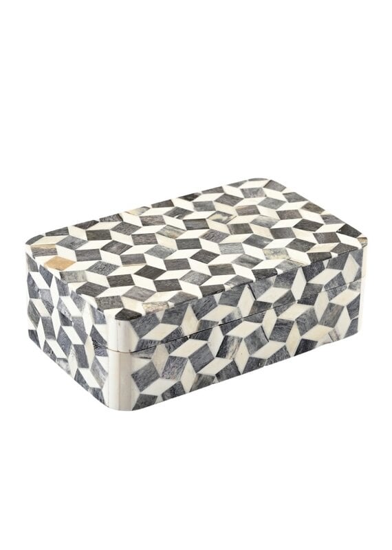 Grey & Ivory Geometric Bone Box