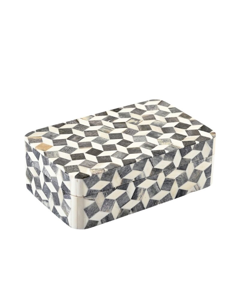 Grey & Ivory Geometric Bone Box