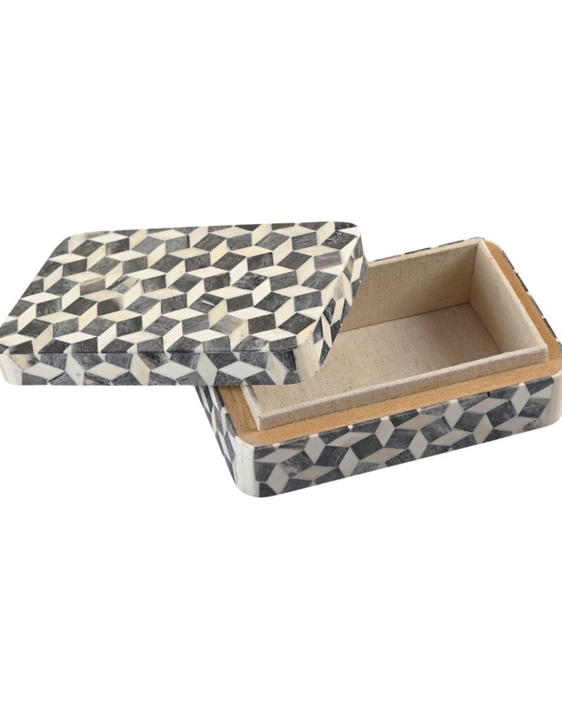 Grey & Ivory Geometric Bone Box