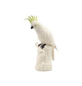 White Ceramic Cockatoo with Green Feathers