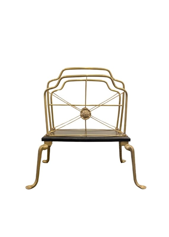 Vintage Brass & Black Painted Wood Magazine Rack with Brass Feet