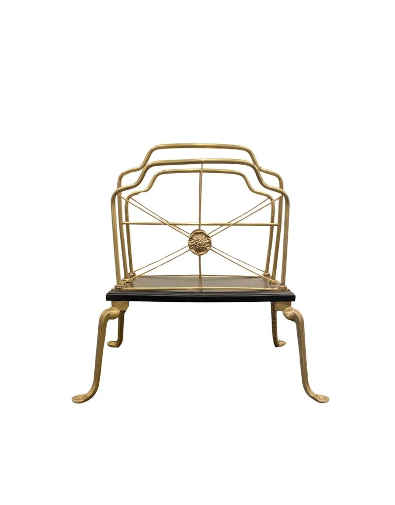 Vintage Brass & Black Painted Wood Magazine Rack with Brass Feet