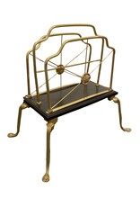 Vintage Brass & Black Painted Wood Magazine Rack with Brass Feet