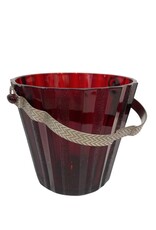 Vintage Red Ribbed Glass Ice Bucket with Silver Metal Handle