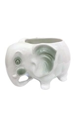Vintage White Ceramic Elephant Planter with Green Accents