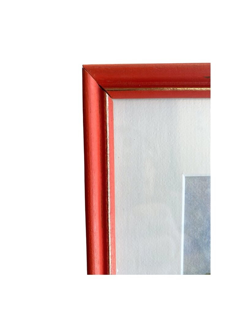 Vintage Framed Red Boat Watercolor Painting