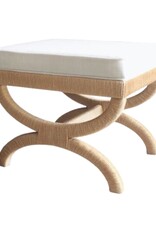 Pair of Natural Rope Wrapped Benches with Ivory Cushions