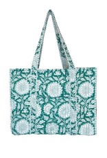 Green & White Floral Fabric Quilted Bag