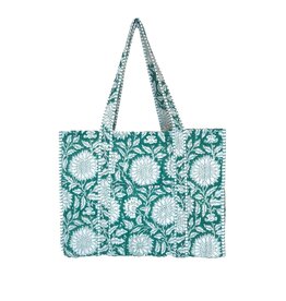 Green & White Floral Fabric Quilted Bag