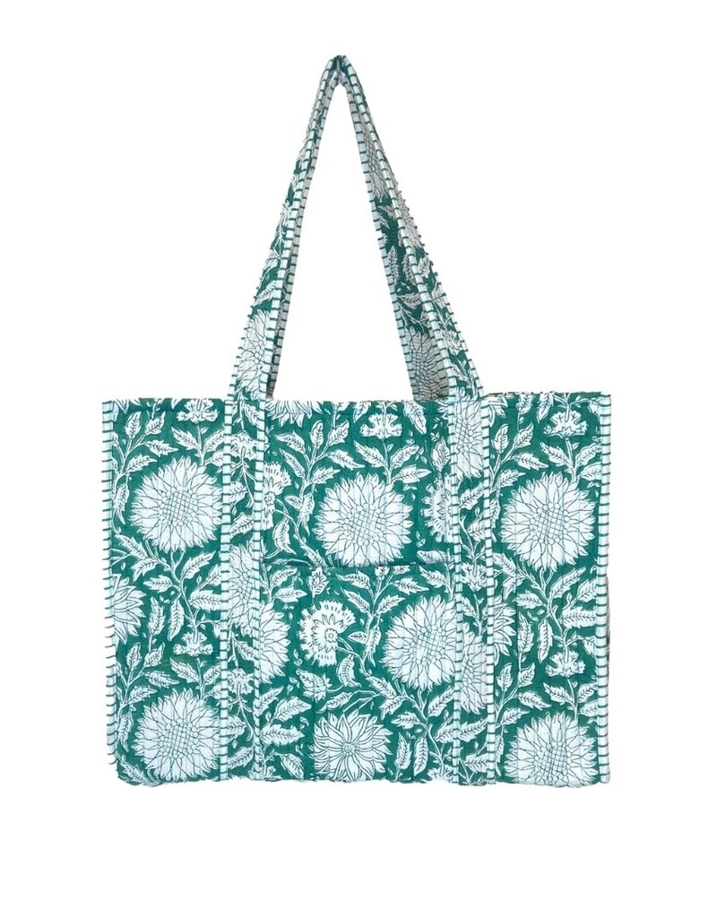 Green & White Floral Fabric Quilted Bag