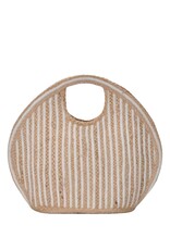 Natural Woven Circular Jute Handbag with White Stripes