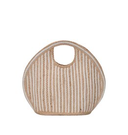 Natural Woven Circular Jute Handbag with White Stripes