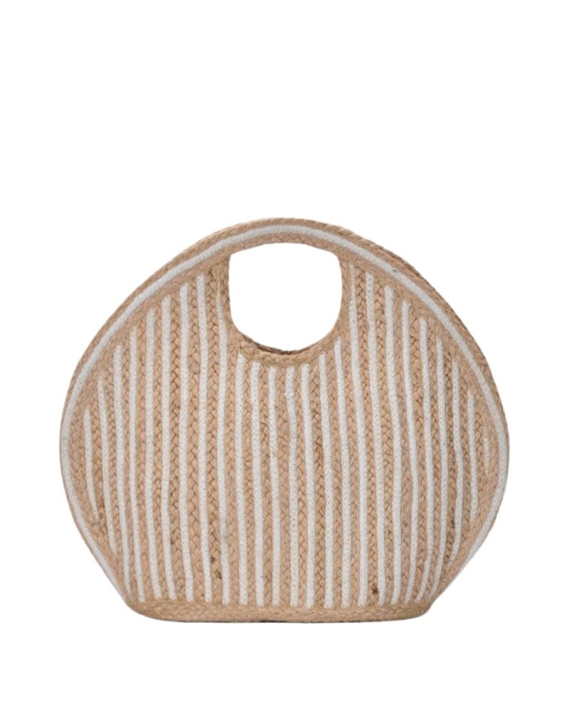 Natural Woven Circular Jute Handbag with White Stripes
