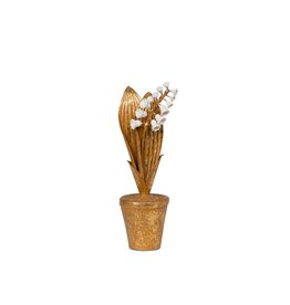 Gold & White Faux Lily of the Valley in a Pot