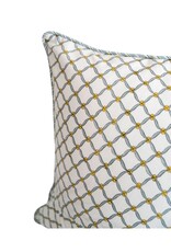 White Pillow with Sage Green Block Border & Yellow Embroidered Flowers