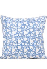 Light Blue & White Floral Pillow with Striped Piping