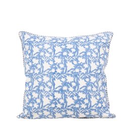 Light Blue & White Floral Pillow with Striped Piping