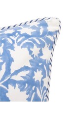 Light Blue & White Floral Pillow with Striped Piping