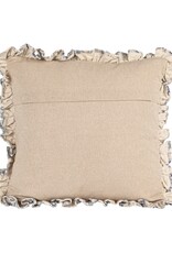 Blue & Light Beige Floral Pillow with Ruffled Edges
