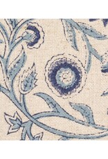 Blue & Light Beige Floral Pillow with Ruffled Edges
