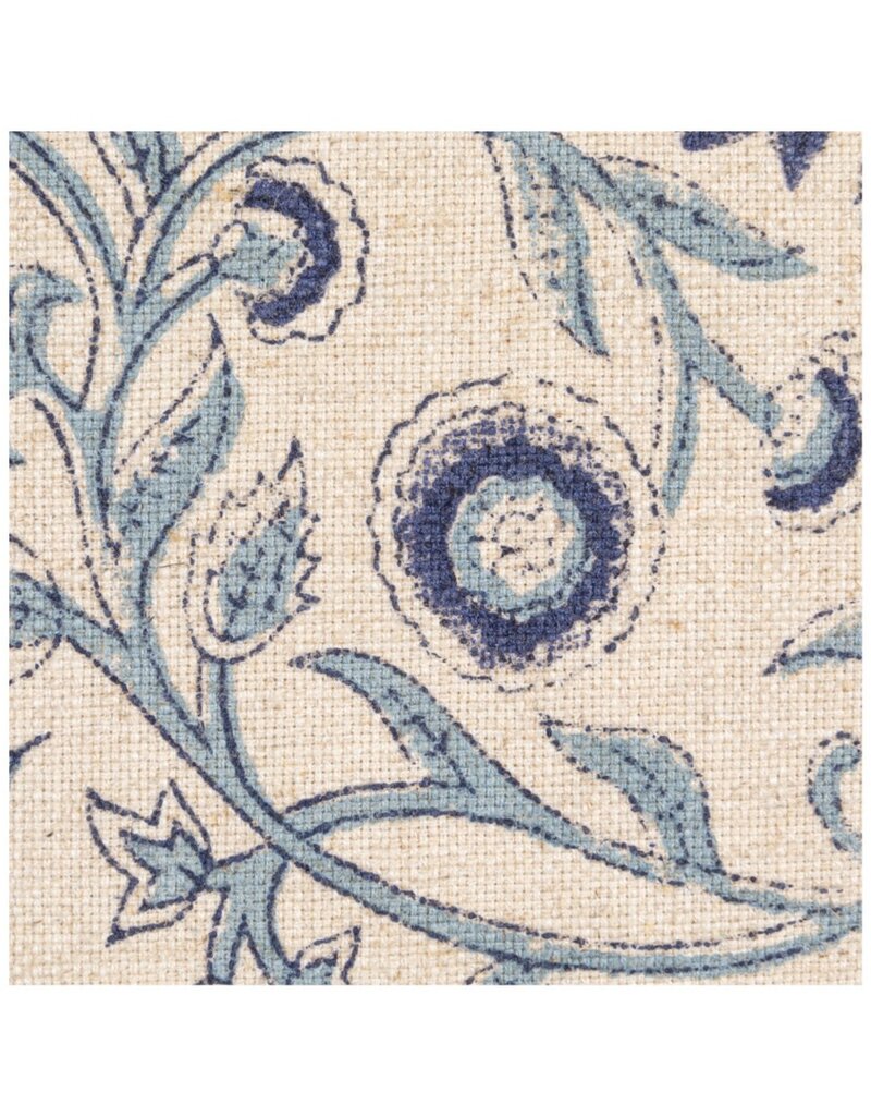 Blue & Light Beige Floral Pillow with Ruffled Edges