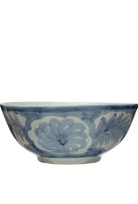 Blue & White Painted Ceramic Floral Bowl