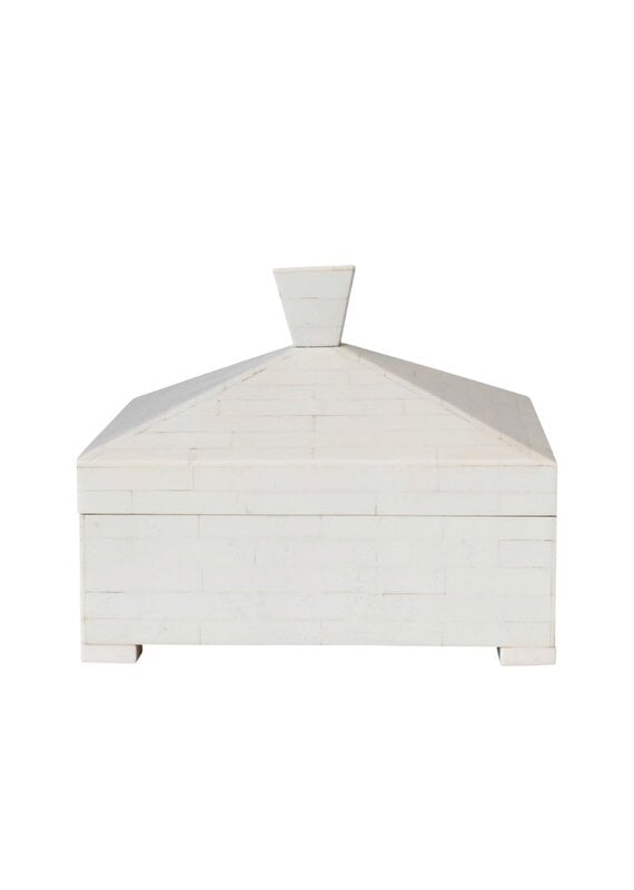 Ivory Bone Square Pyramid Box with Knob & Feet