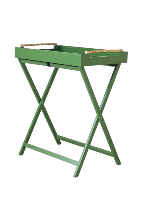 Green Lacquer Tray Table with Bamboo Handles