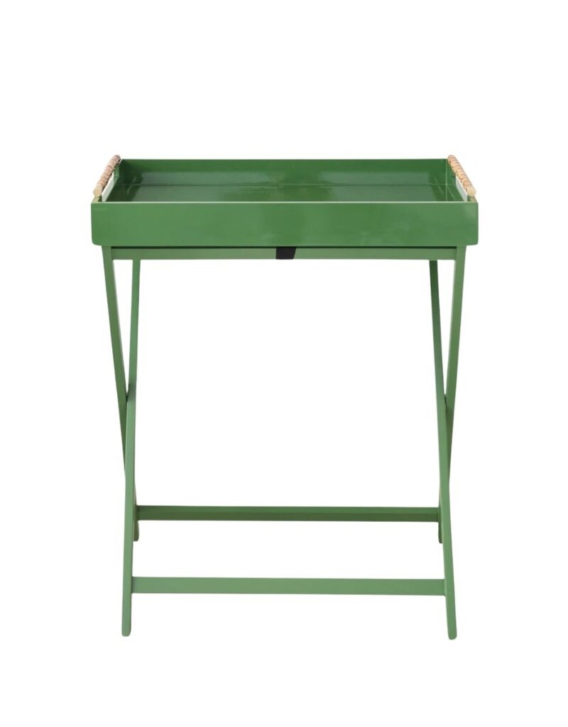 Green Lacquer Tray Table with Bamboo Handles