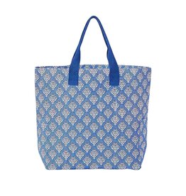 Blue & White Canvas Floral Tote Bag