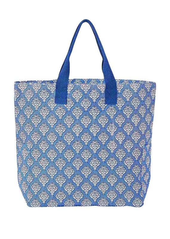 Blue & White Canvas Floral Tote Bag