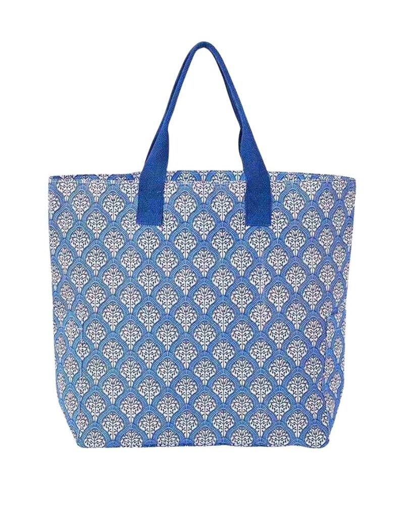 Blue & White Canvas Floral Tote Bag
