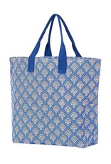 Blue & White Canvas Floral Tote Bag