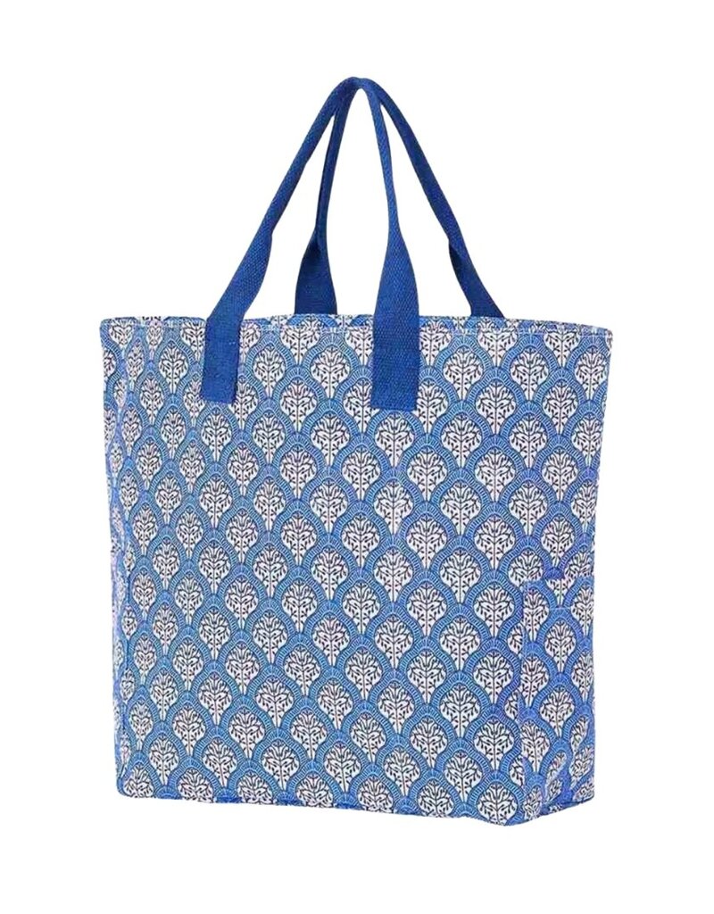 Blue & White Canvas Floral Tote Bag