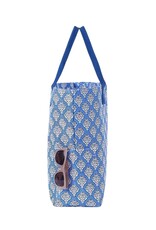 Blue & White Canvas Floral Tote Bag