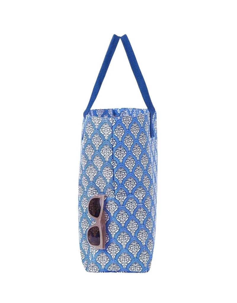 Blue & White Canvas Floral Tote Bag