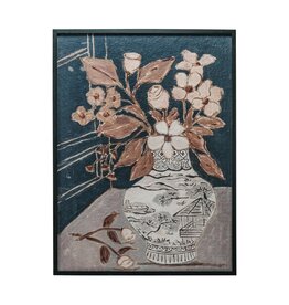 Framed Multi-Colored Textured Flowers In A Vase