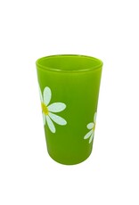 Vintage Set of 8 Green Highball Glasses With Daisies