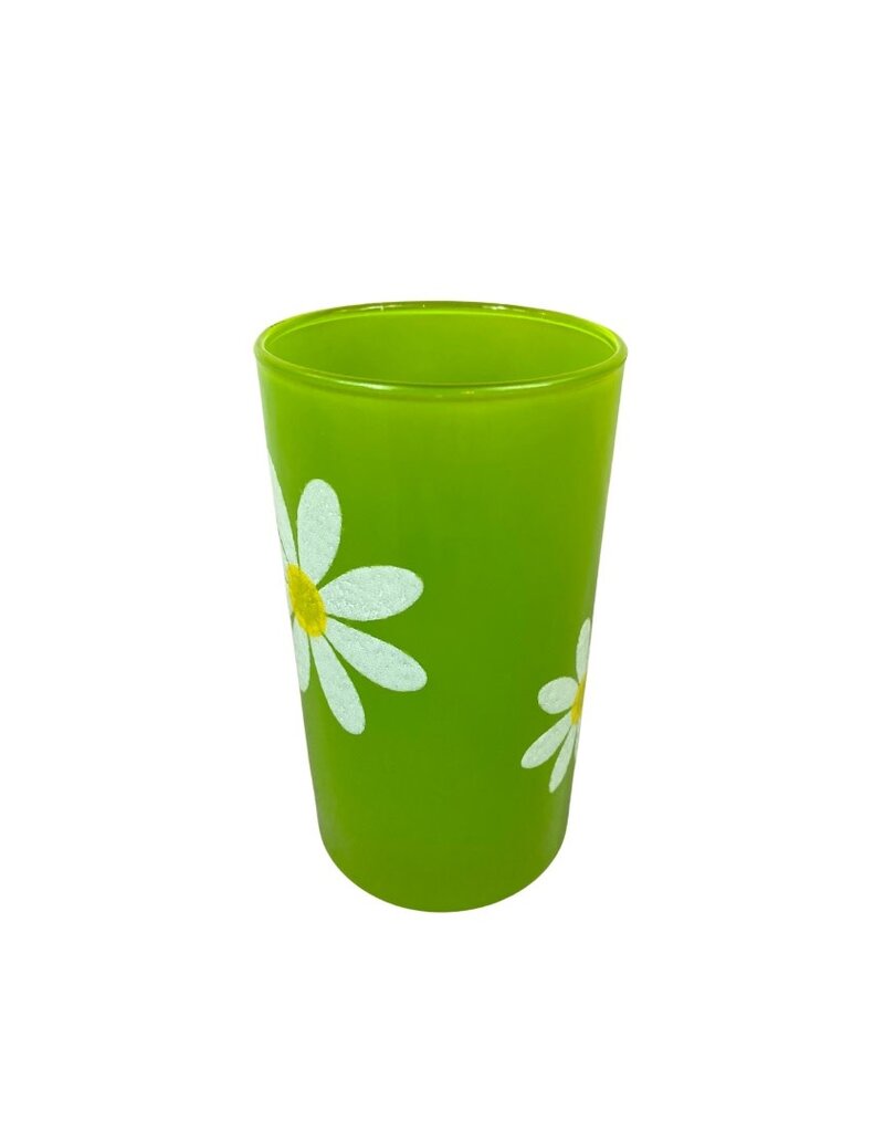 Vintage Set of 8 Green Highball Glasses With Daisies