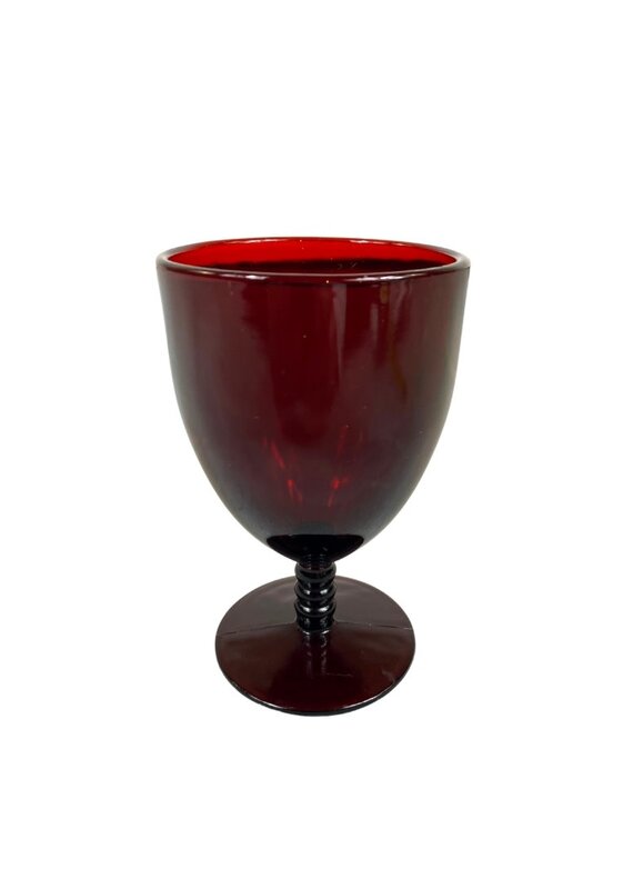 Vintage Set of 6 Red Ribbed Stem Glasses