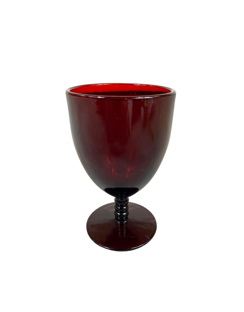 Vintage Set of 6 Red Ribbed Stem Glasses