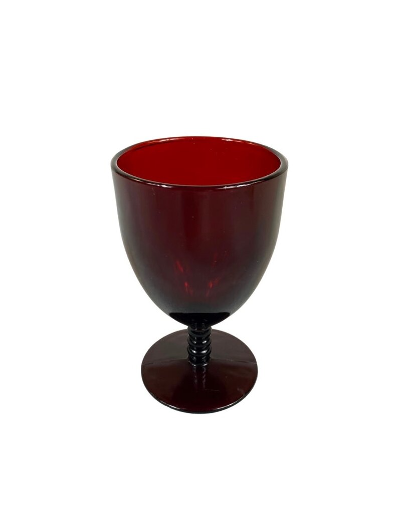 Vintage Set of 6 Red Ribbed Stem Glasses