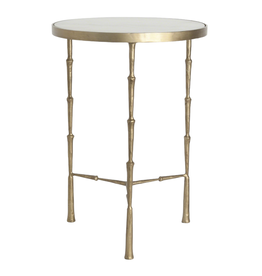 Gold Bamboo Side Table with White Marble Top