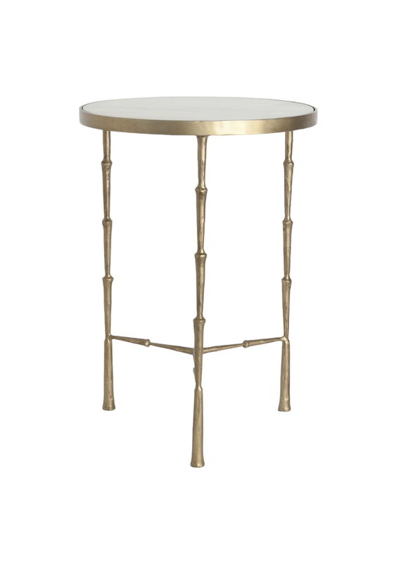 Gold Bamboo Side Table with White Marble Top