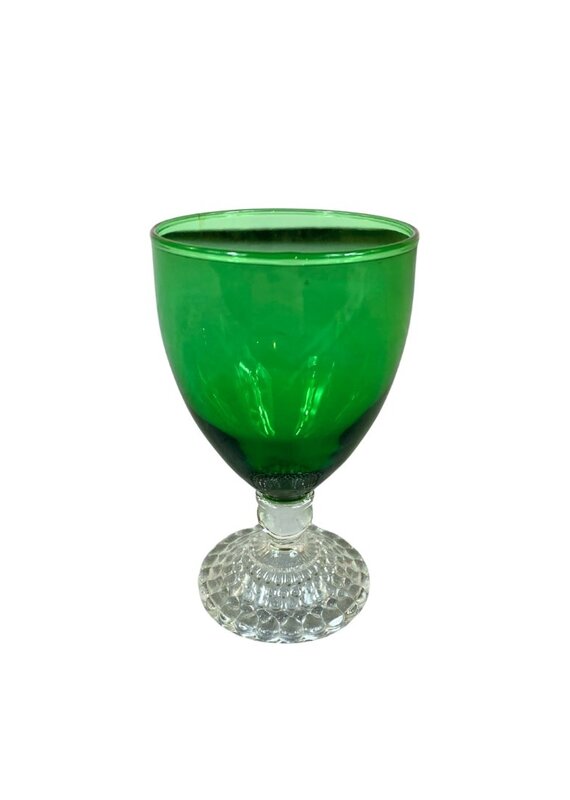 Vintage Set of 10 Green Glasses with Clear Twisted Foot